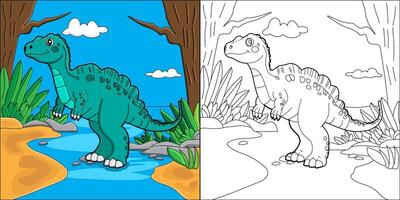 mignonne dessin animé dinosaure coloration page tous les deux décrit et coloré dans versions vecteur