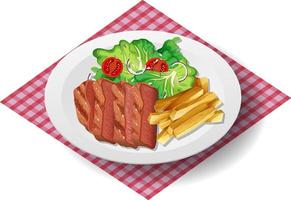 petit déjeuner sain avec steak et frites et salade vecteur