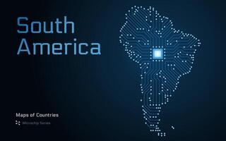 Sud Amérique carte avec montré dans une puce électronique modèle. gouvernement électronique. continent Plans. puce électronique séries vecteur