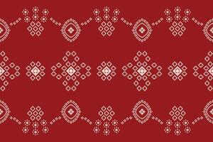 traditionnel ethnique motifs ikat géométrique en tissu modèle traverser point.ikat broderie ethnique Oriental pixel rouge Contexte. résumé,illustration. texture, Noël, décoration, papier peint. vecteur