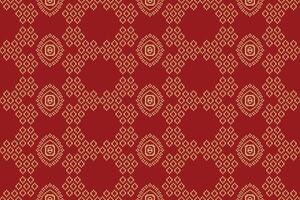 traditionnel ethnique motifs ikat géométrique en tissu modèle traverser point.ikat broderie ethnique Oriental pixel rouge Contexte. résumé,illustration. texture, Noël, décoration, papier peint. vecteur