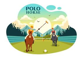 polo cheval des sports illustration avec joueur équitation cheval et en portant bâton utilisation équipement ensemble à compétition dans plat dessin animé Contexte vecteur