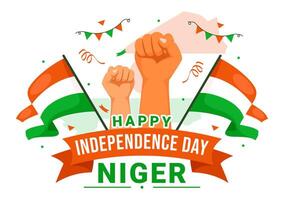 content Niger indépendance journée illustration sur 3 août avec agitant drapeau et pays Publique vacances dans plat dessin animé Contexte conception vecteur