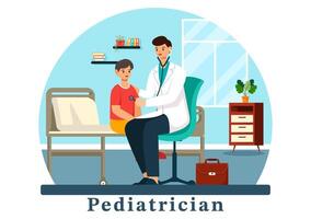 pédiatre illustration avec examine malade des gamins pour médical développement, vaccination et traitement dans plat dessin animé Contexte conception vecteur