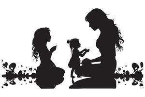 mère avec sa bébé, cœur, contour silhouette, mère se soucier icône sur blanc Contexte vecteur