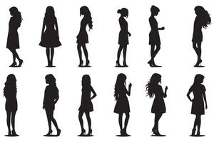 noir silhouettes ensemble de les filles sur blanc Contexte pro conception vecteur