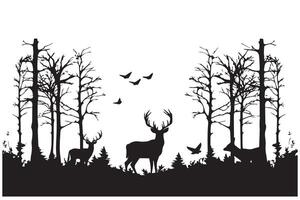 silhouette cerf et forêt conception éléments pro conception vecteur