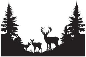 forêt des arbres cerf famille silhouettes vecteur