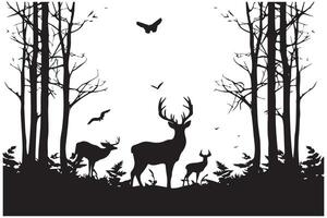 silhouette forêt et cerf famille vecteur