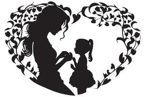 une mère et fille silhouette dans le cœur forme vecteur