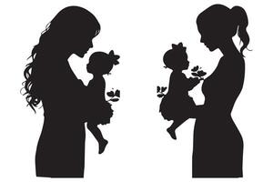 mère et bébé l'amour forme silhouette vecteur