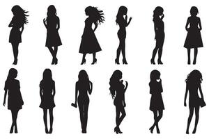 noir silhouettes de femmes sur blanc arrière-plan, les filles silhouette gratuit conception vecteur