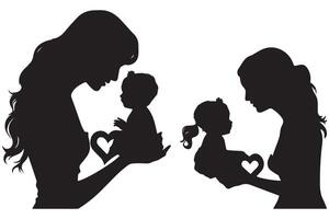 mère et bébé l'amour forme silhouette vecteur