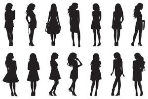 noir silhouettes de femmes sur blanc arrière-plan, les filles silhouette gratuit conception vecteur