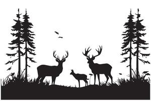 silhouette forêt et cerf famille vecteur