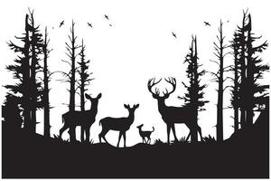 silhouette forêt et cerf famille vecteur