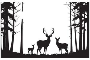 silhouette cerf et forêt conception éléments pro conception vecteur
