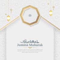 bonjour mubarak islamique salutation carte avec arabe style modèle et photo Cadre vecteur