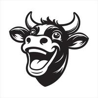 vache logo - un en extase vache visage illustration dans noir et blanc vecteur