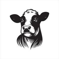 vache logo - une nostalgique vache visage illustration dans noir et blanc vecteur