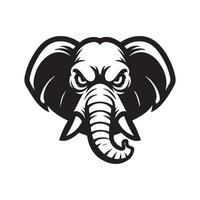 l'éléphant - grincheux l'éléphant visage illustration dans noir et blanc vecteur