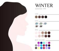 saisonnier Couleur une analyse pour hiver taper. illustration avec femme vecteur