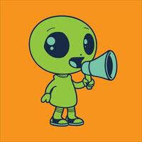 extraterrestre dessin animé - une mignonne extraterrestre en portant une mégaphone illustration vecteur