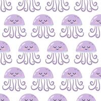 modèle avec mignonne dessin animé violet méduse. sous-marin animal dans plat style. des gamins illustration de dessin animé méduse dans plat style. modèle pour textile, emballage papier, Contexte. vecteur