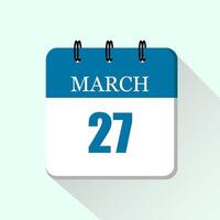 27 Mars plat du quotidien calendrier icône Date et mois vecteur