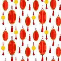 modèle est une chinois rouge papier lanterne avec d'or amulettes, rappelant de culturel richesse et une de fête atmosphère. une de fête festival. une gonflé lanterne. lune festival. sans couture illustration vecteur