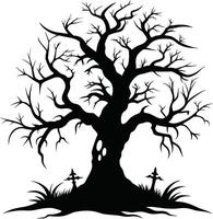 Halloween arbre silhouette avec effrayant visage illustration vecteur