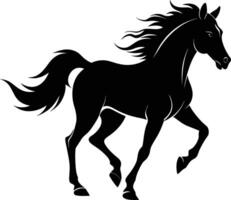 noir silhouette de une cheval fonctionnement avec une longue queue vecteur