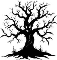 Halloween arbre silhouette avec effrayant visage illustration vecteur