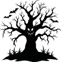 Halloween arbre silhouette avec effrayant visage illustration vecteur