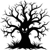 Halloween arbre silhouette avec effrayant visage illustration vecteur