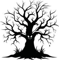 Halloween arbre silhouette avec effrayant visage illustration vecteur