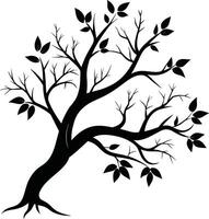 une noir et blanc silhouette de une arbre branche avec feuilles vecteur
