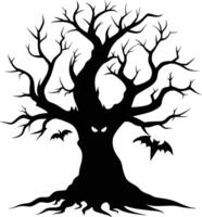 Halloween arbre silhouette avec effrayant visage illustration vecteur