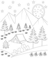 unique et mignonne camping livre page pour les enfants. coloration page pour des gamins et adultes. camping coloration vecteur