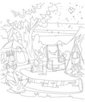 unique camping coloration page pour des gamins et adultes. camping coloration livre page pour les enfants. vecteur