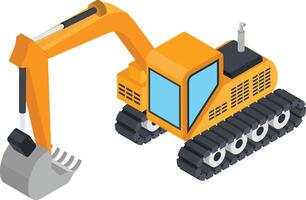 isométrique excavatrice avec pelle icône vecteur