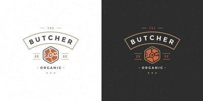 Boucher magasin logo illustration Viande steak silhouette bien pour ferme ou restaurant badge vecteur