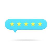bleu évaluation bulle avec cinq étoiles 3d icône. positif voter de satisfait les clients vecteur