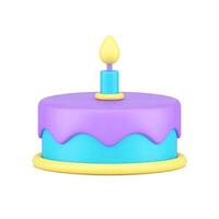 puéril anniversaire violet glaçage glaçage gâteau un brûlant bougie 3d icône illustration vecteur