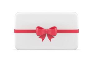 blanc élégant horizontal cadeau carte avec rouge arc ruban décoratif conception réaliste 3d icône vecteur