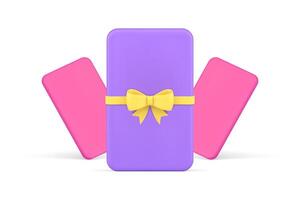 violet brillant rectangle cadeau carte avec Jaune arc ruban réaliste 3d icône illustration vecteur