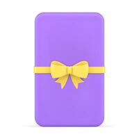 violet brillant rectangle cadeau carte avec Jaune arc ruban réaliste 3d icône illustration vecteur