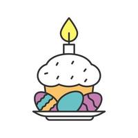 gâteau de pâques, oeufs et icône de couleur de bougie. illustration vectorielle isolée vecteur