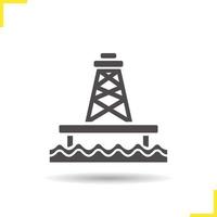 icône de glyphe de puits de mer au large. symbole de silhouette d'ombre portée. tour de production de pétrole. espace négatif. illustration vectorielle isolée vecteur