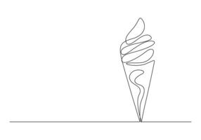 continu Célibataire ligne dessin de la glace crème gaufre cône pro illustration vecteur